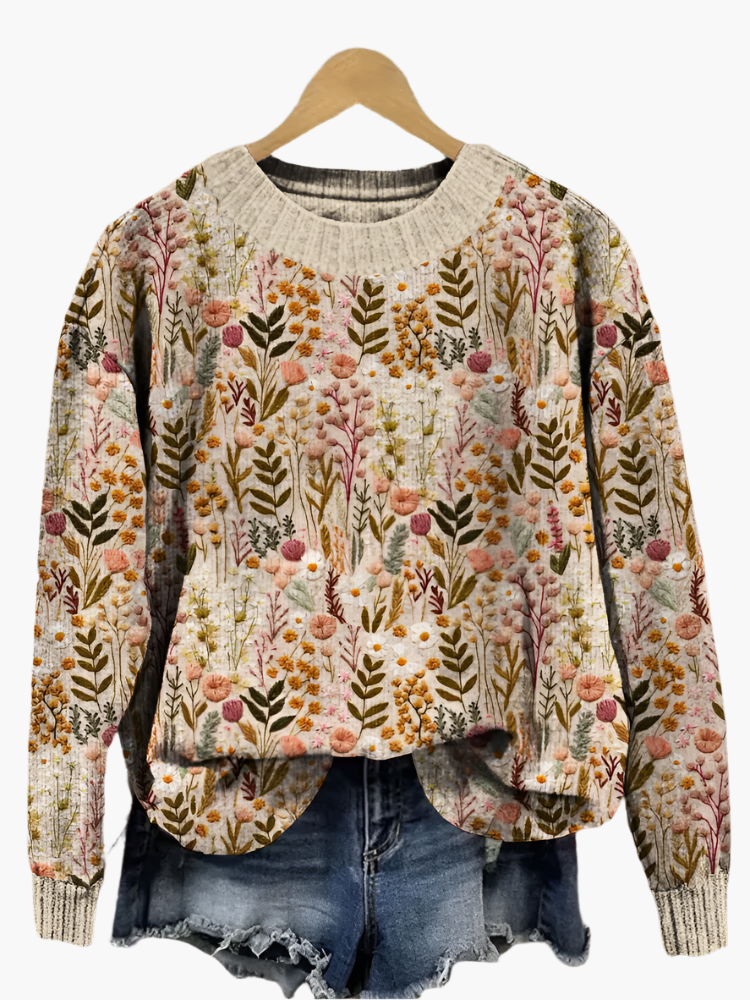 Damen Pullover im floralen Vintage-Stil – Ideal für Freizeit und Alltag