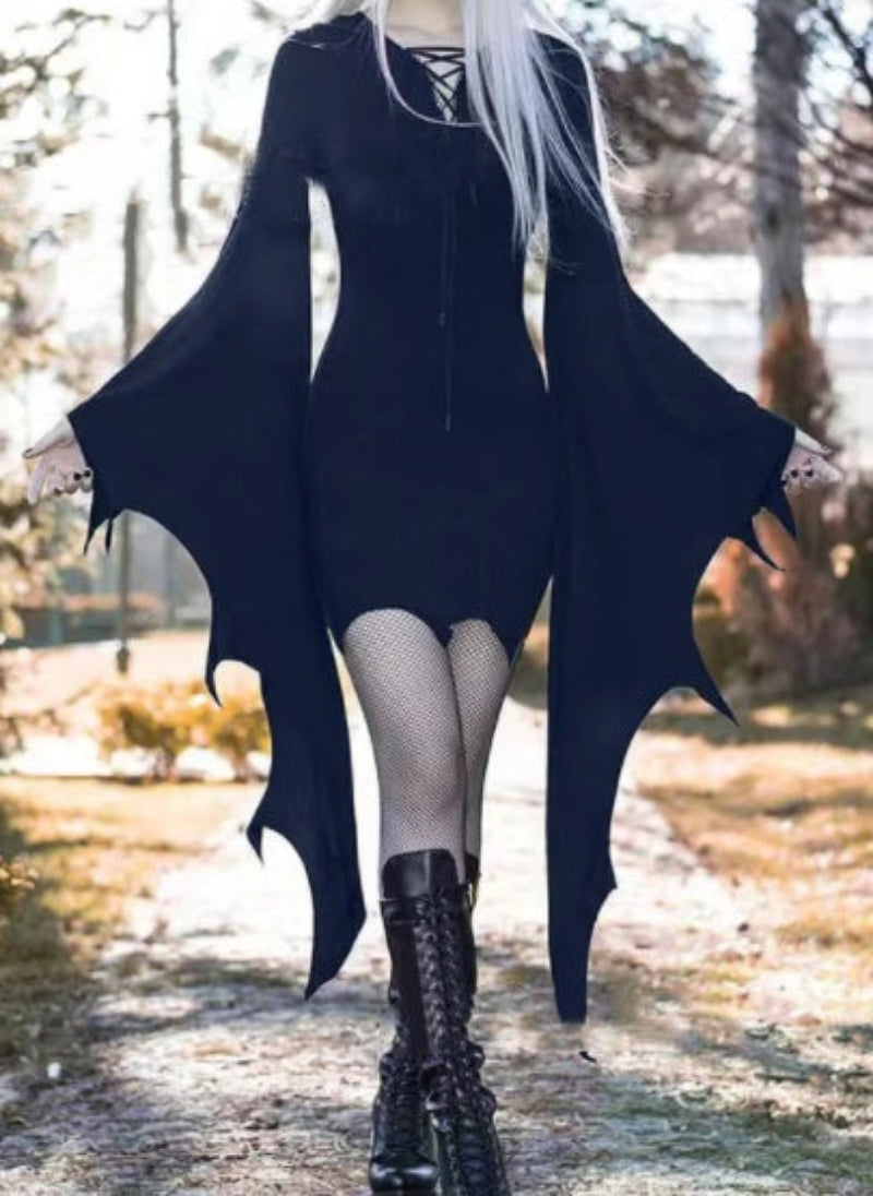 Damen Halloween Hexen Kostüm Kleid – Gothic Batwing Style für Halloween-Partys & Verkleidung