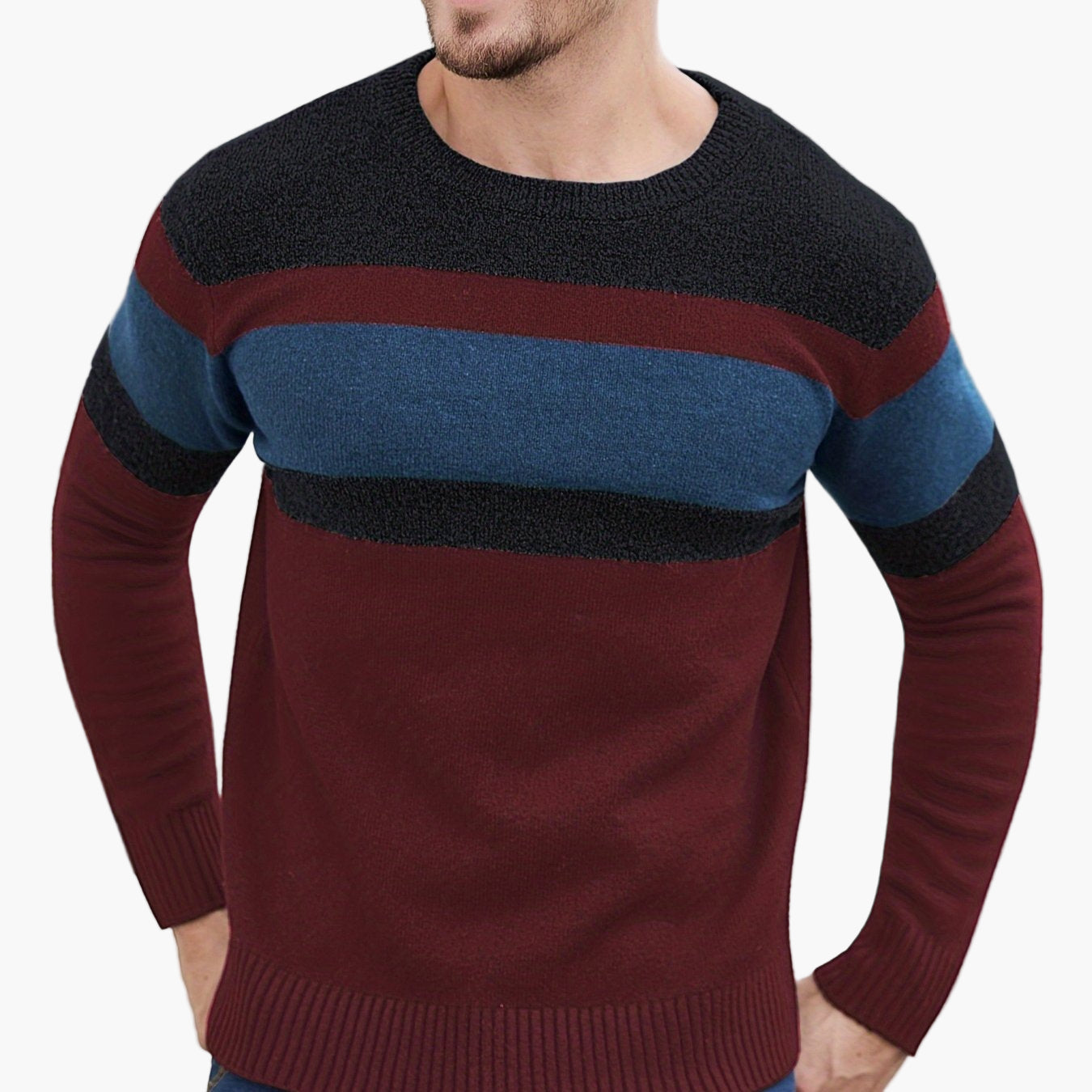 Herren Pullover mit modernen Streifen – Stilvoller Freizeit-Look für Herbst und Winter