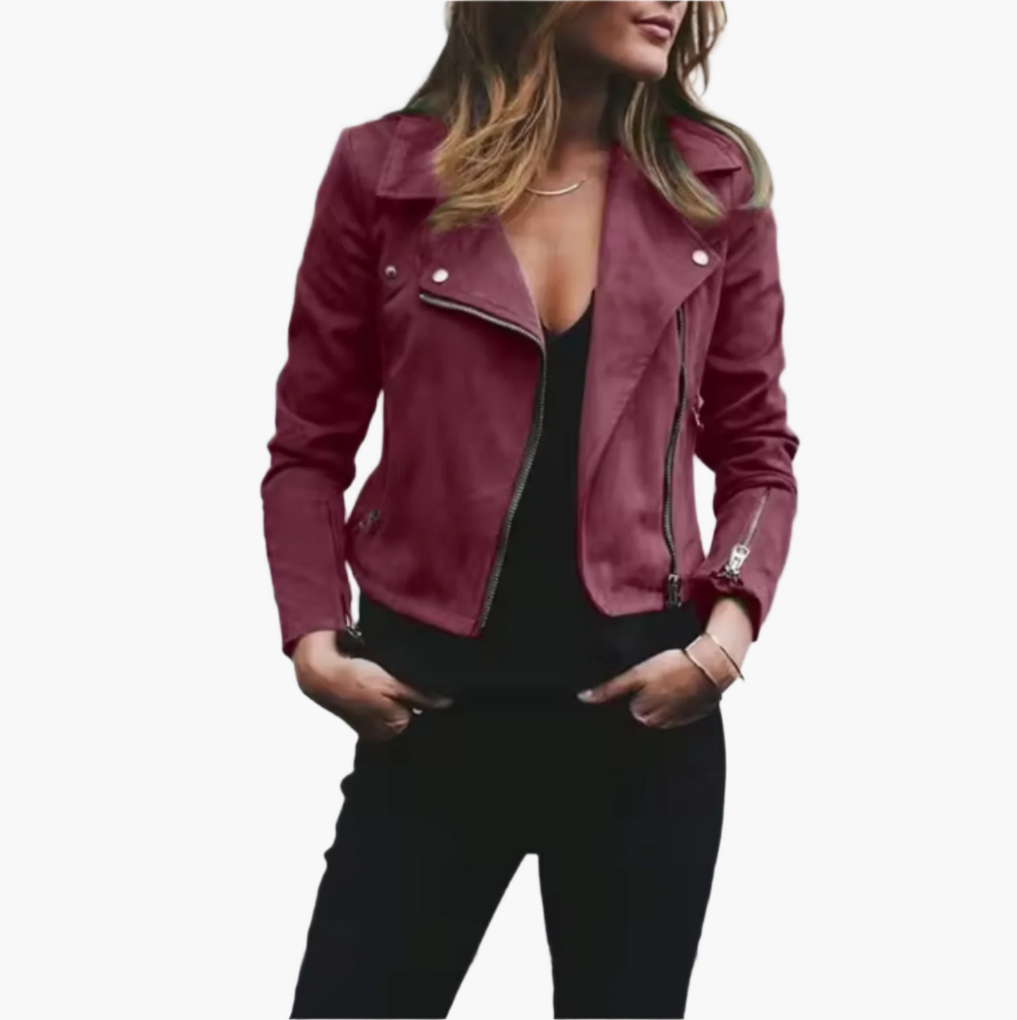 Damen Bikerjacke Kurzjacke für Freizeit und Alltag – Modischer Streetstyle-Look