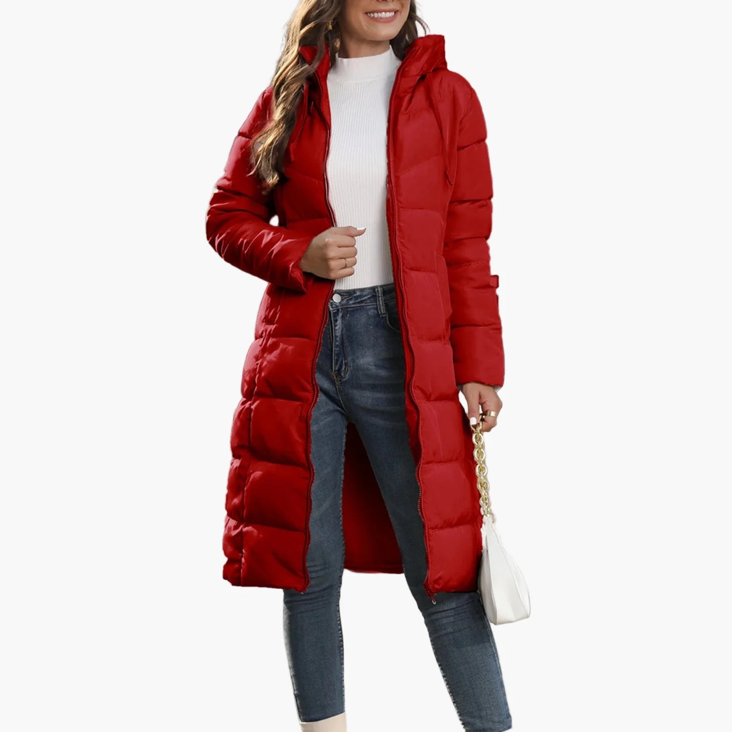 Damen Steppmantel Lang Winterjacke Mit Kapuze – Modischer Casual Streetwear Mantel