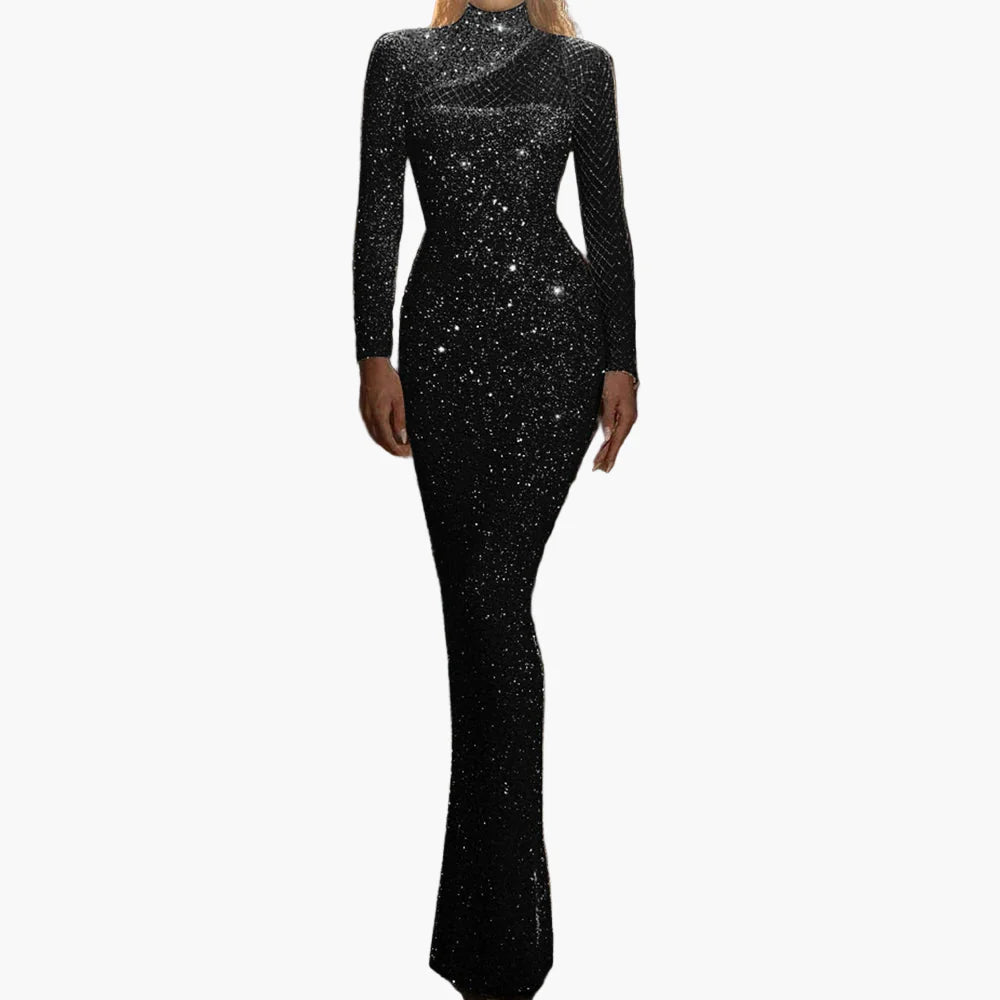 Damen Abendkleid Elegant Glitzer Langarm Bodycon Gala- und Party-Outfit