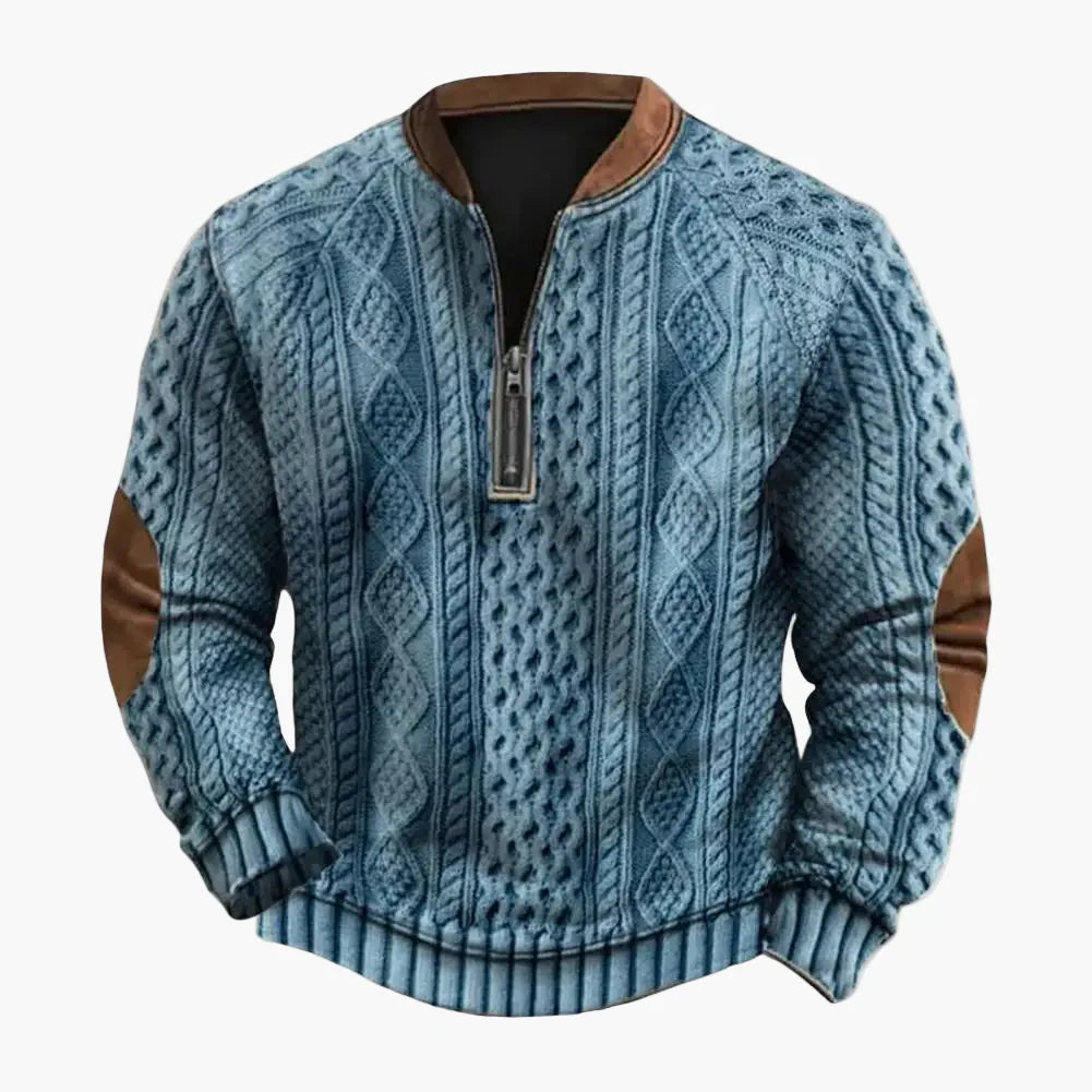 Herren Sweatshirt Halber Reißverschluss Rhombus Struktur Patchwork Pullover für Alltag und Outdoor