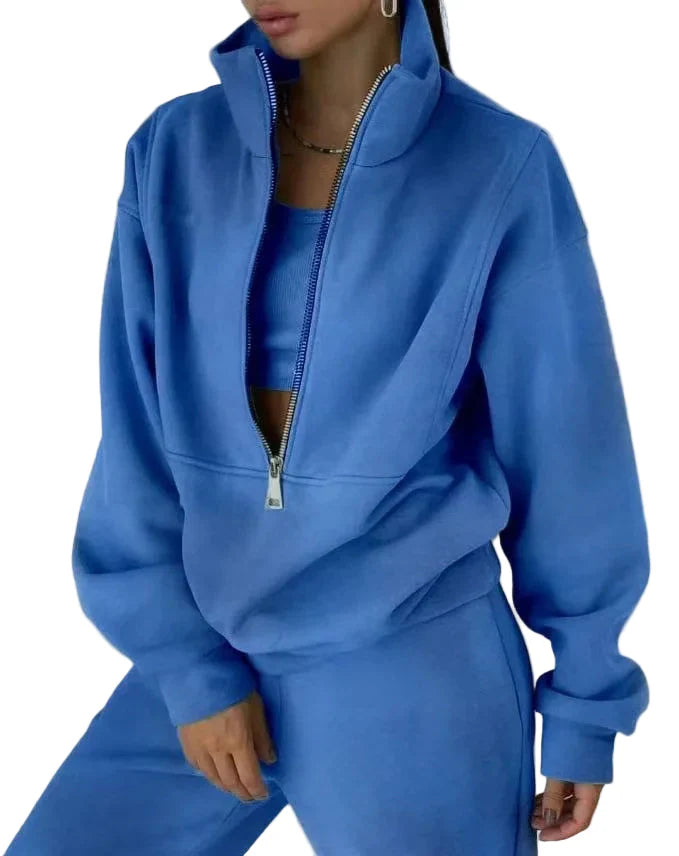 Damen Zweiteiler Freizeit Jogginganzug mit Reißverschluss – Komfortabler Trainingsanzug für Sport und Alltag