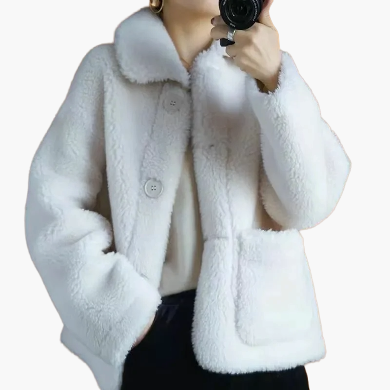 Damen Teddyfell Kurzjacke mit Knöpfen – Modischer Wintermantel für Alltag und Freizeit