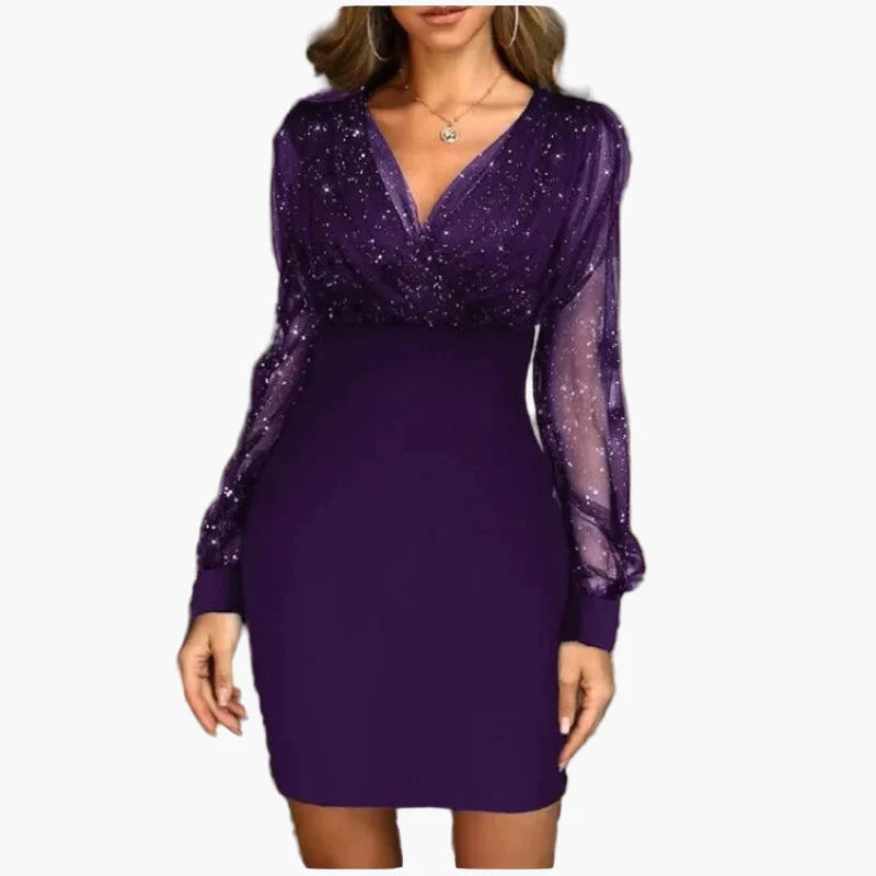 Damen Abendkleid mit Glitzer und transparenten Ärmeln – Elegantes Partykleid für festliche Anlässe