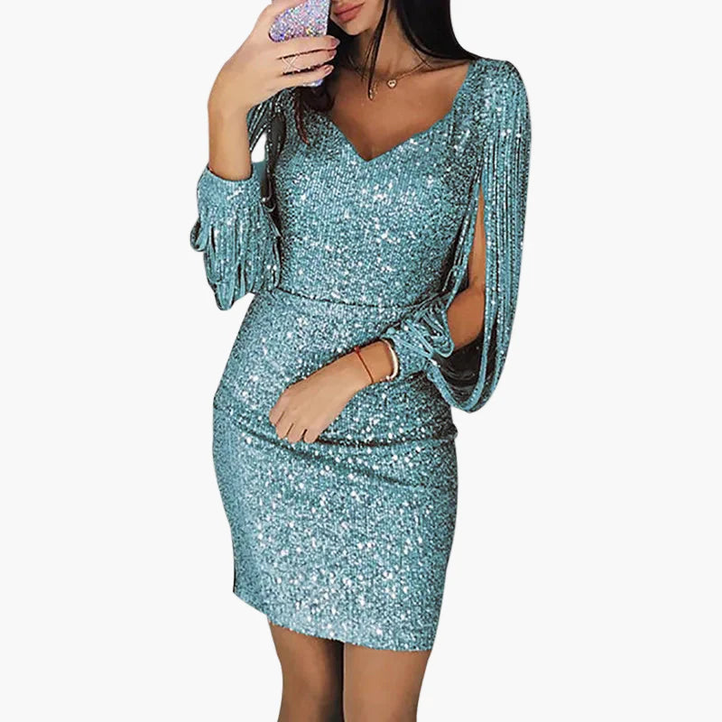 Damen Pailletten Cocktailkleid mit Fransenärmeln – Glitzer Abend Minikleid für Party & Festliche Anlässe