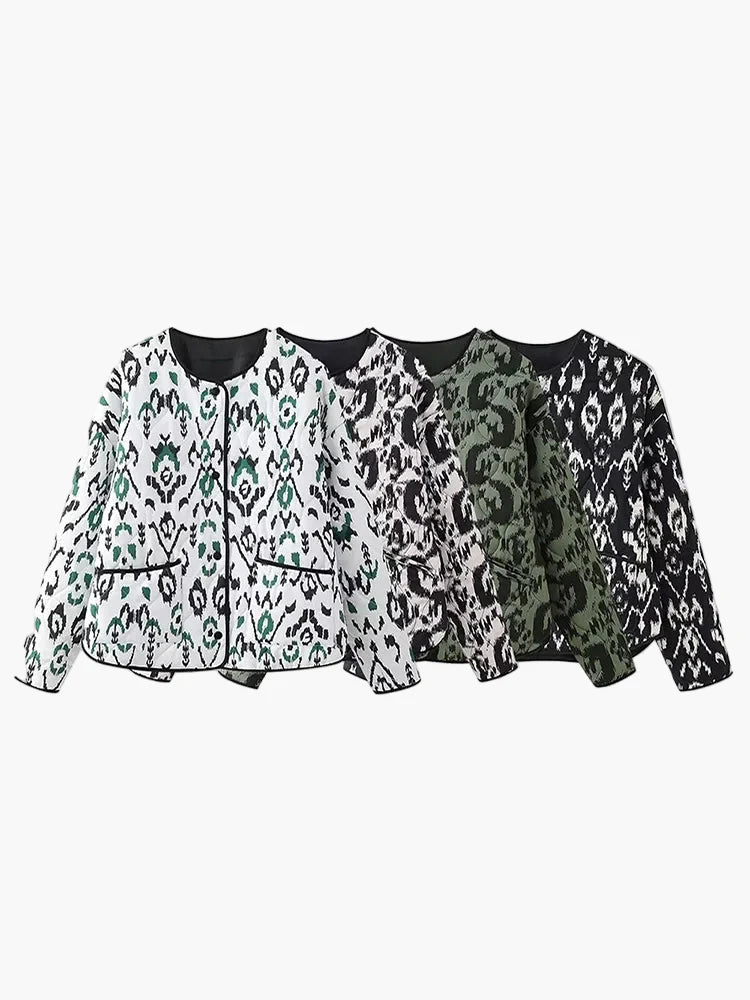 Damen Steppjacke mit Ikat-Muster – Modische Übergangsjacke, lässiger Stil für Alltag und Freizeit