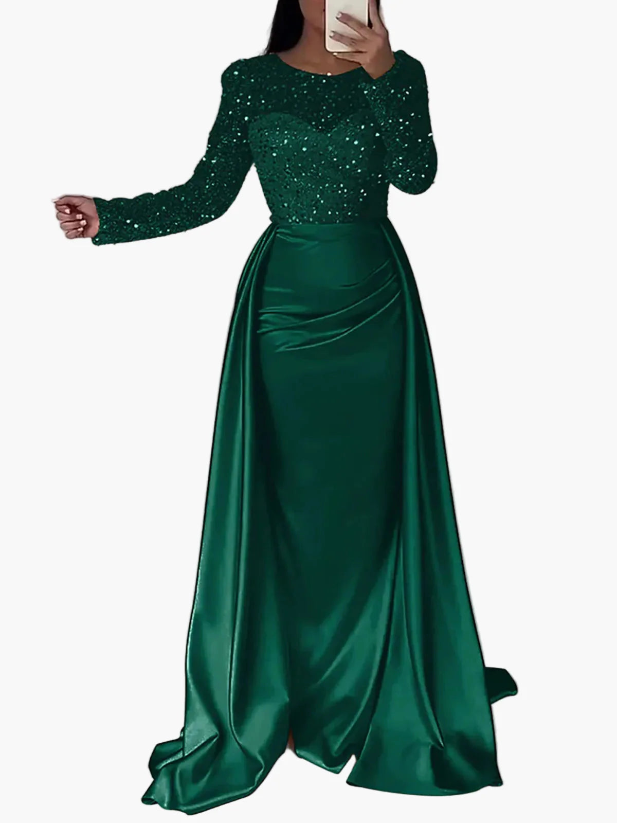 Damen Abendkleid Elegant mit Pailletten Oberteil und Satin-Rock – Perfekt für Gala, Ball oder Hochzeit