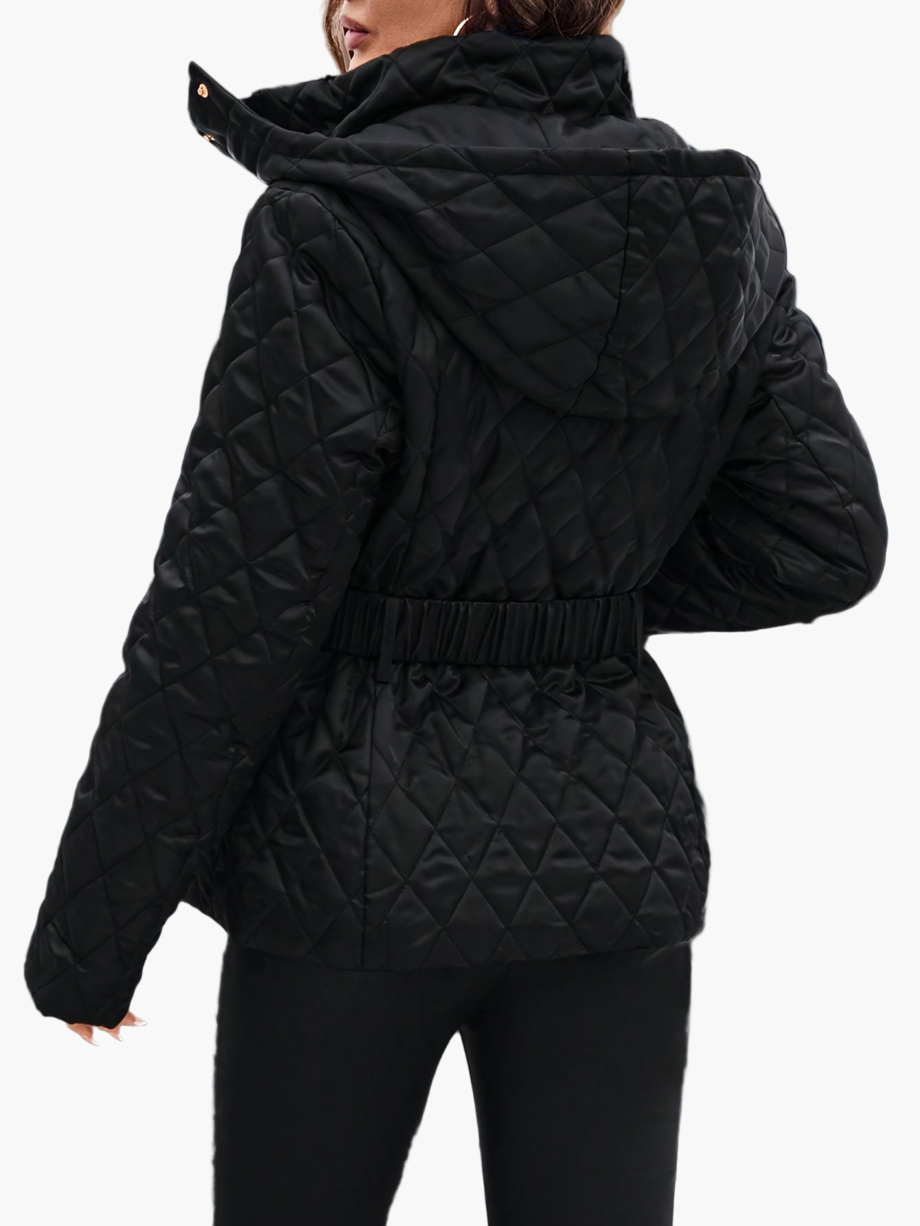 Damen Steppjacke mit Gürtel und Kapuze – Eleganter Alltagsmantel für Herbst & Winter