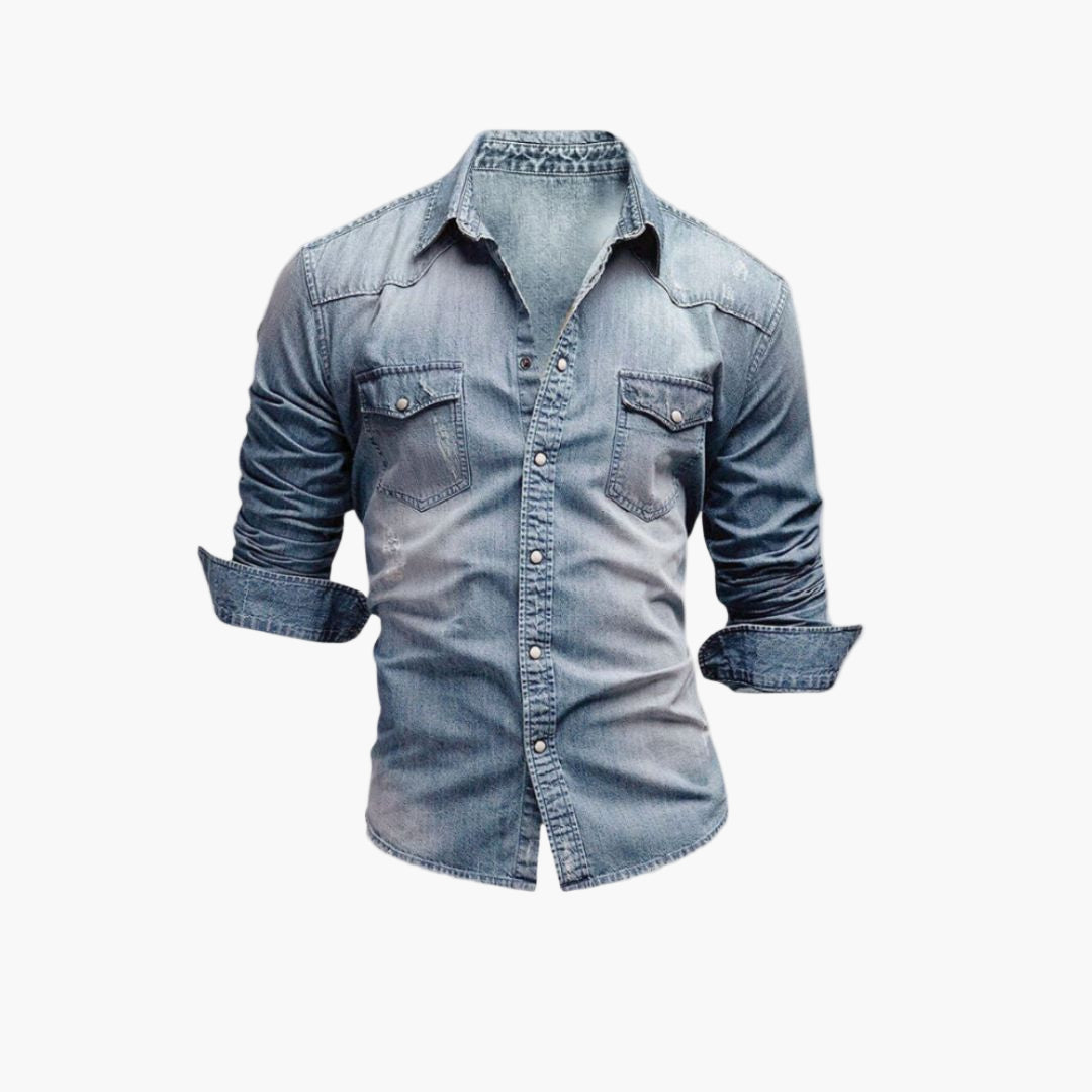 Herren Denim Westernhemd mit Druckknöpfen – Klassischer Freizeitstil