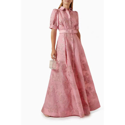 Damen Elegantes A-Linien Maxikleid für besondere Anlässe – Stilvolle Abendmode mit Gürtel und Kurzarm