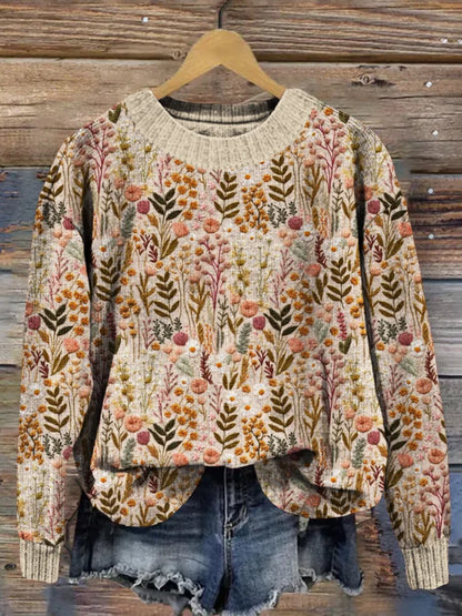 Damen Pullover im floralen Vintage-Stil – Ideal für Freizeit und Alltag