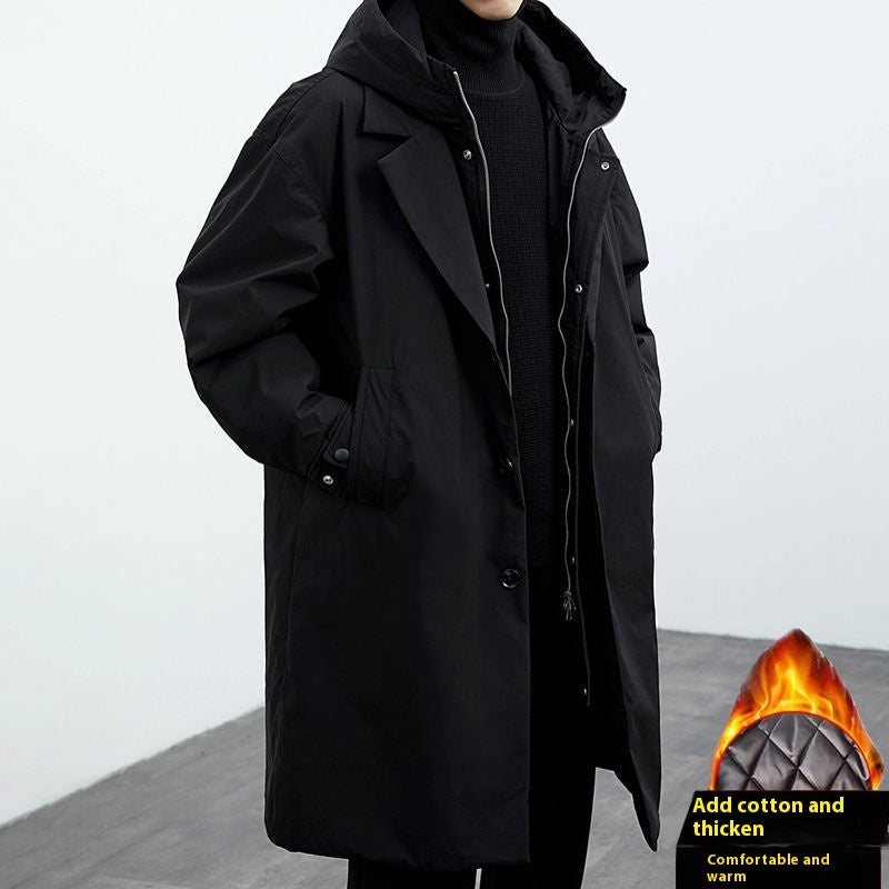 Herren Mantel mit Kapuze im Two-Piece-Look – Mittellanger Trenchcoat für Alltag & Übergang