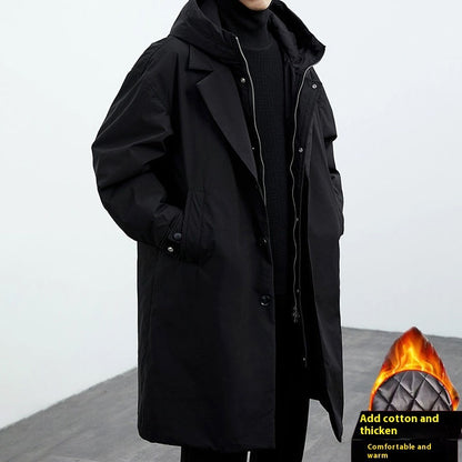 Herren Mantel mit Kapuze im Two-Piece-Look – Mittellanger Trenchcoat für Alltag & Übergang