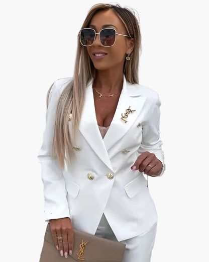 Damen Business Anzug mit Doppelreihigem Blazer – Eleganter Hosenanzug für Büro & Events
