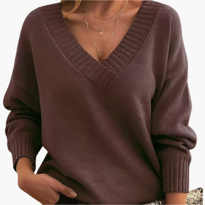 Damen V-Ausschnitt Pullover – Eleganter Strickpullover im Oversize-Stil für Alltag & Büro