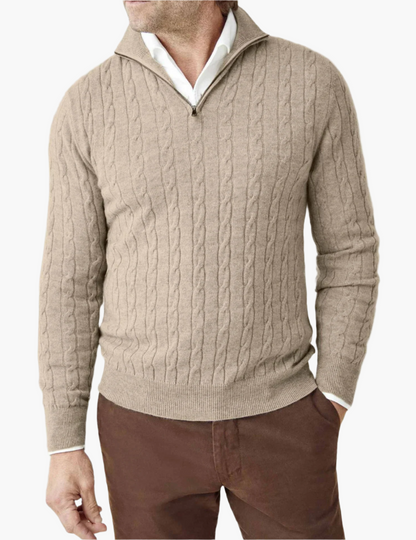Herren Zopfmuster Strickpullover mit Reißverschluss – Eleganter Business & Freizeit Pullover