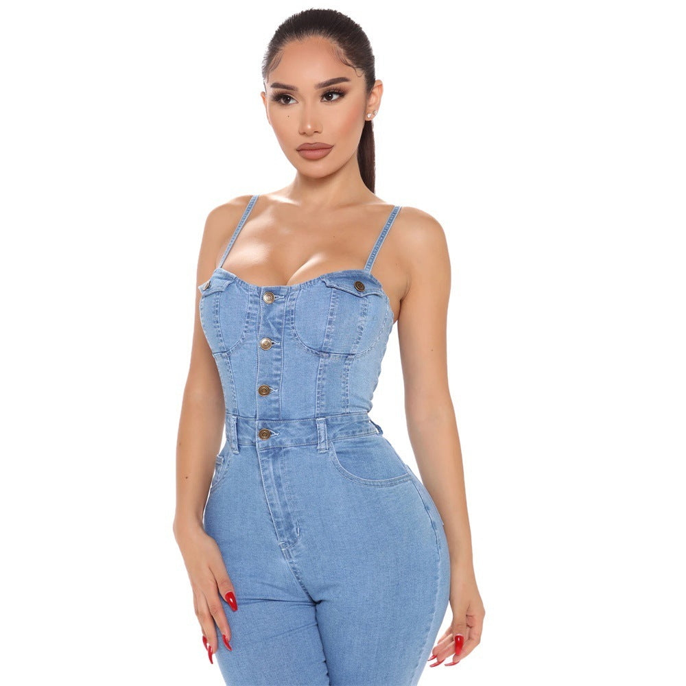 Emily – Hoch Elastischer Damen-Denim-Jumpsuit