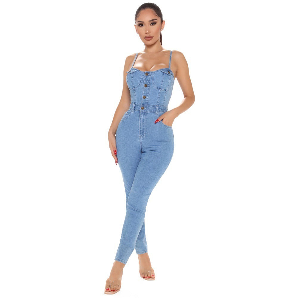 Emily – Hoch Elastischer Damen-Denim-Jumpsuit