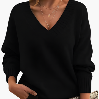 Damen V-Ausschnitt Pullover – Eleganter Strickpullover im Oversize-Stil für Alltag & Büro