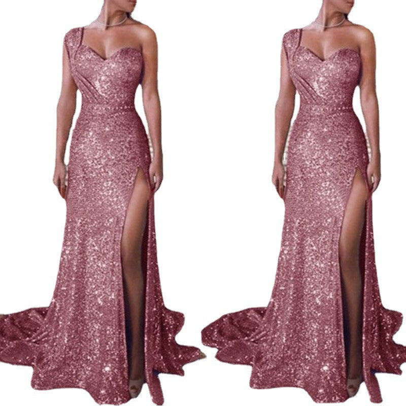 Harriet – Einseitiges ärmelloses Bronzing Split-Kleid