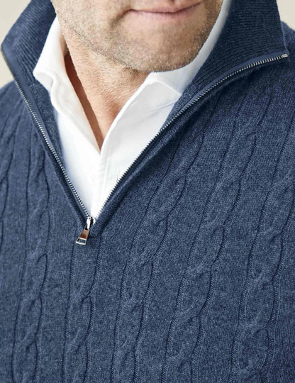 Herren Zopfmuster Strickpullover mit Reißverschluss – Eleganter Business & Freizeit Pullover