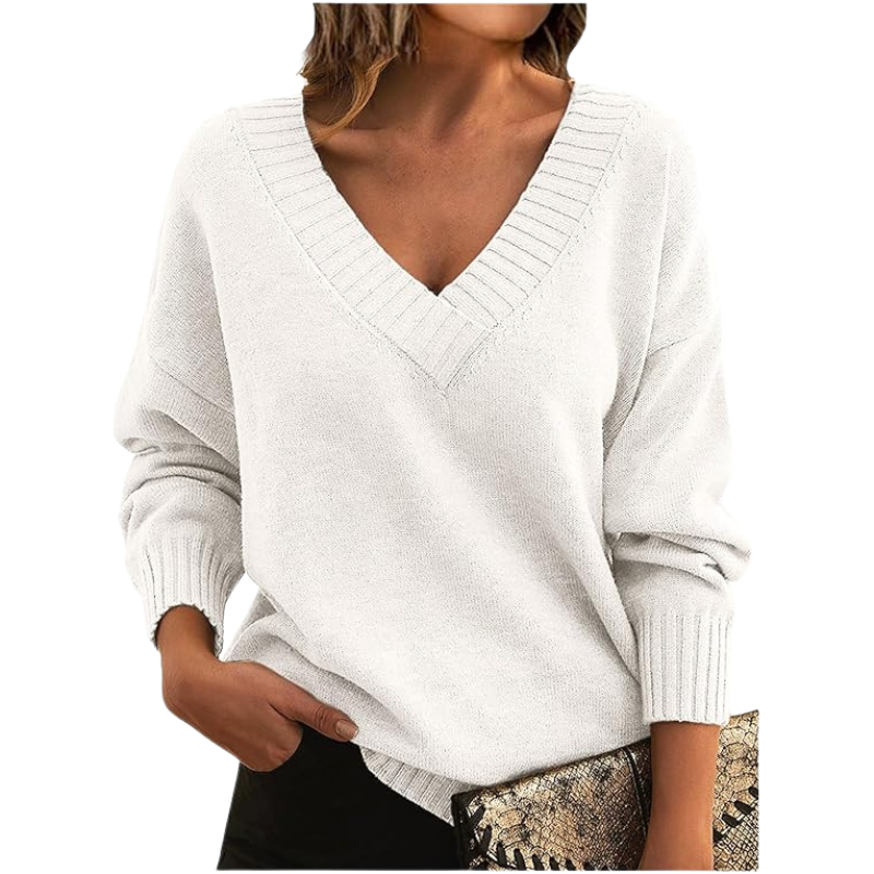 Damen V-Ausschnitt Pullover – Eleganter Strickpullover im Oversize-Stil für Alltag & Büro