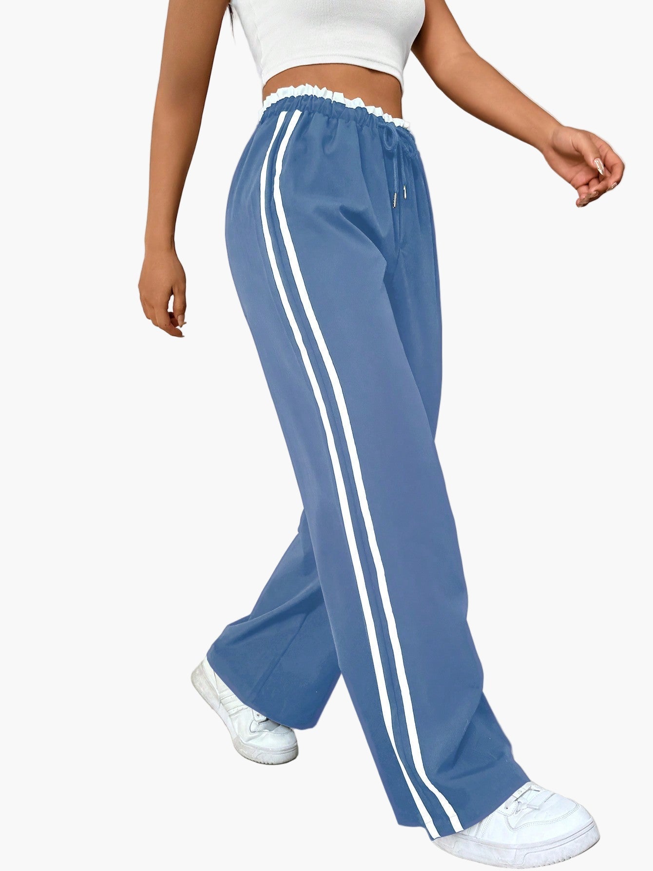 Damen Sportliche Wide-Leg Jogginghose mit Streifen – Trendige Freizeithose für Streetwear und Fitness