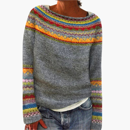 Damen Retro Pullover mit Rundhalsausschnitt – Bequemer Strickpullover im Vintage-Stil für Herbst & Alltag
