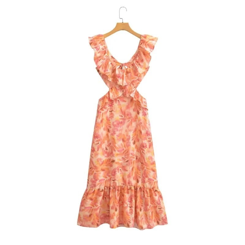 Damen Maxikleid mit Volants und Sommermuster – Elegantes Freizeitkleid für Alltag und Urlaub