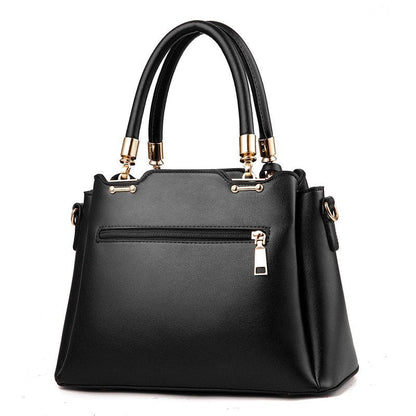 Elegante Damenhandtasche aus Kunstleder – Schwarze Struktur-Tote mit goldenen Details und Schulterriemen