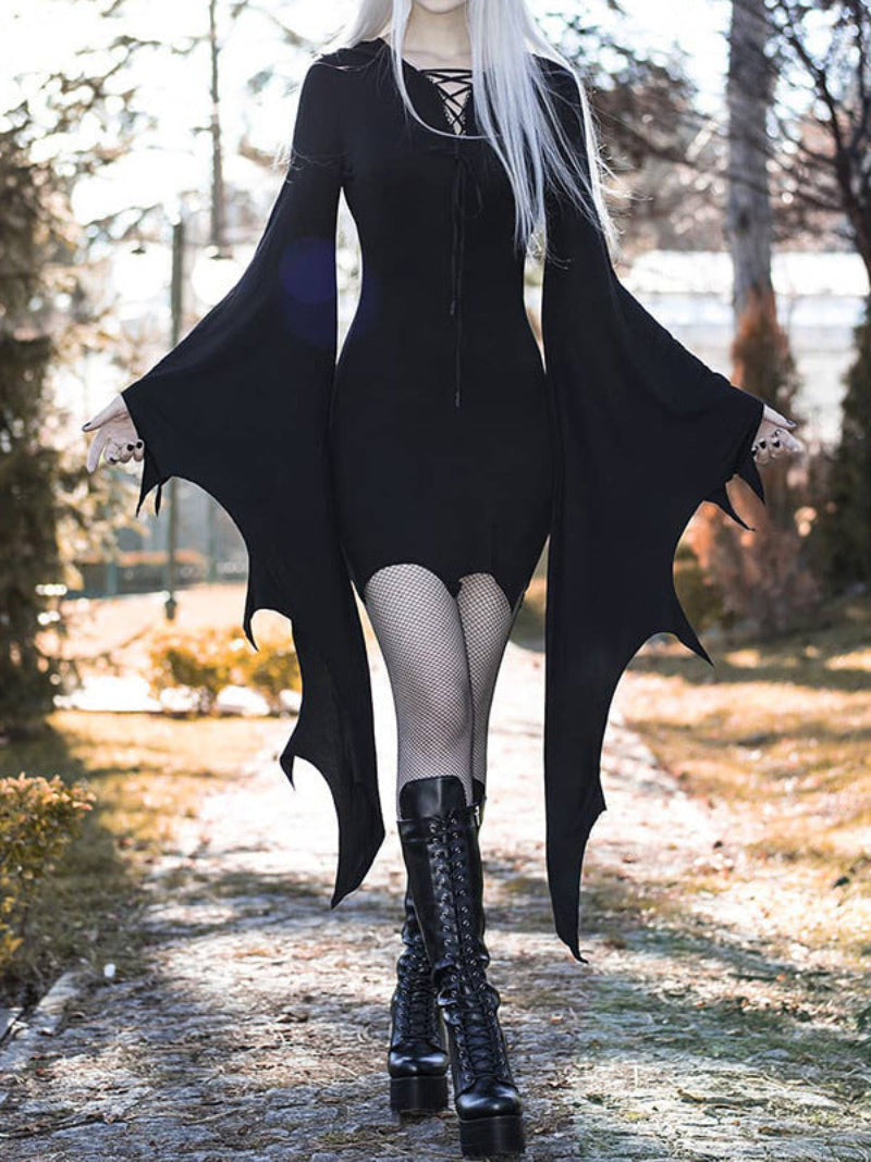 Damen Halloween Hexen Kostüm Kleid – Gothic Batwing Style für Halloween-Partys & Verkleidung