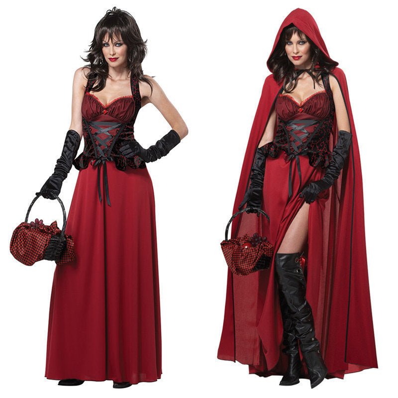 Damen Halloween Kostüm Märchen Rotkäppchen – Verführerisches Cape & Kleid Set für Halloween Party