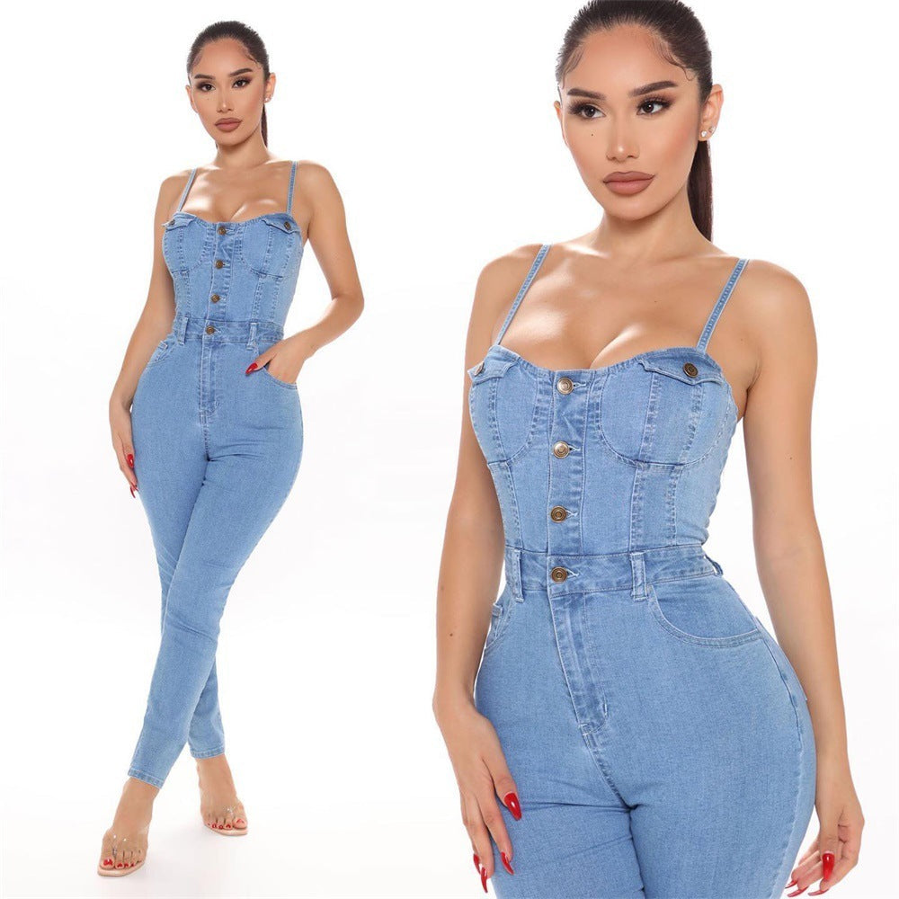 Emily – Hoch Elastischer Damen-Denim-Jumpsuit