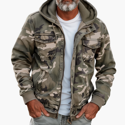 Herren Cargo-Jacke im Camouflage-Stil mit Kapuze – Modischer Outdoor- und Streetwear-Look