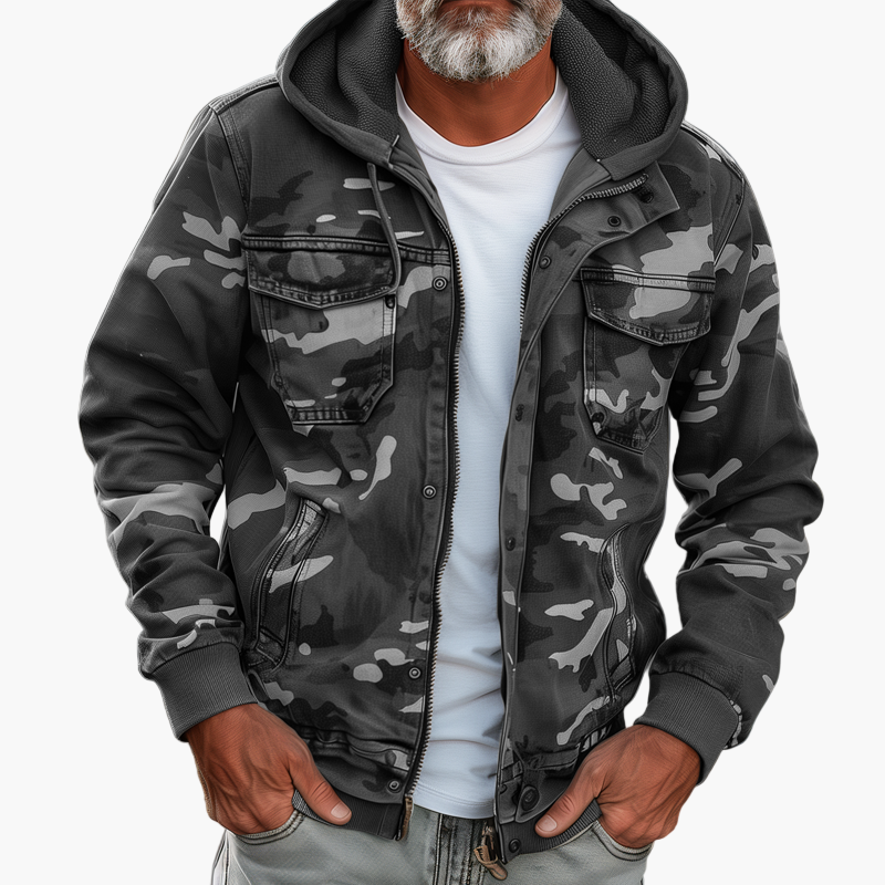 Herren Cargo-Jacke im Camouflage-Stil mit Kapuze – Modischer Outdoor- und Streetwear-Look