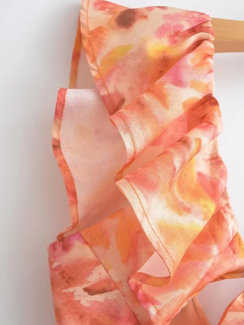 Damen Maxikleid mit Volants und Sommermuster – Elegantes Freizeitkleid für Alltag und Urlaub