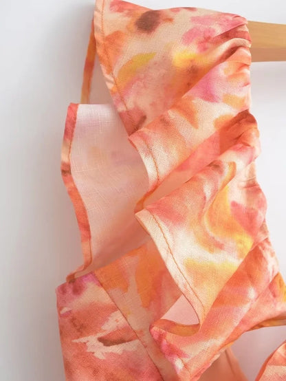 Damen Maxikleid mit Volants und Sommermuster – Elegantes Freizeitkleid für Alltag und Urlaub