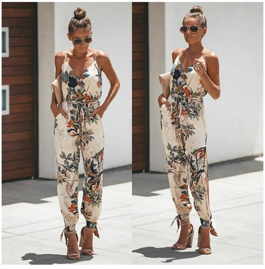 Rachel – Blumendruck Spaghetti-Träger Jumpsuit