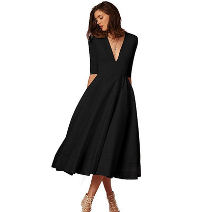 Damen Kleid Vintage-Stil mit V-Ausschnitt und Prinzessinnenrock – Elegantes Midikleid für besondere Anlässe
