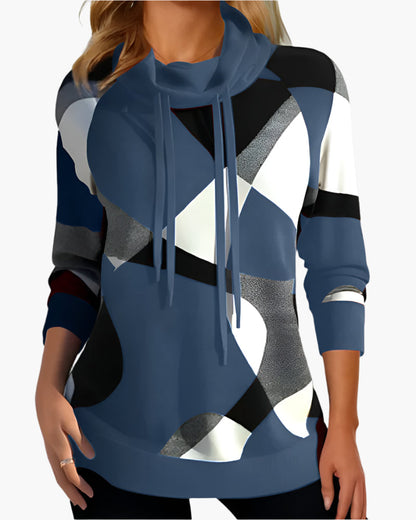 Damen Pullover mit modernem Farbblock-Design und Kordelzug – Lässiges Oberteil für Alltag und Freizeit