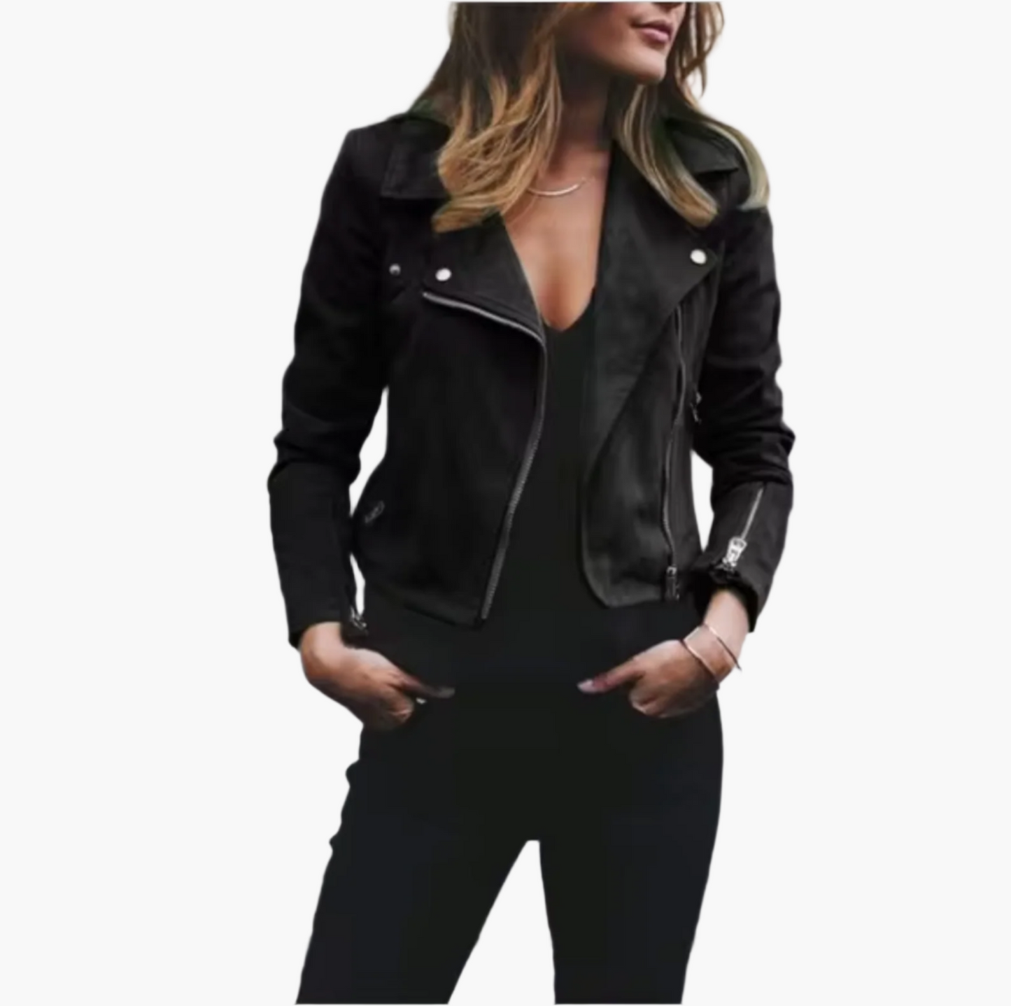 Damen Bikerjacke Kurzjacke für Freizeit und Alltag – Modischer Streetstyle-Look