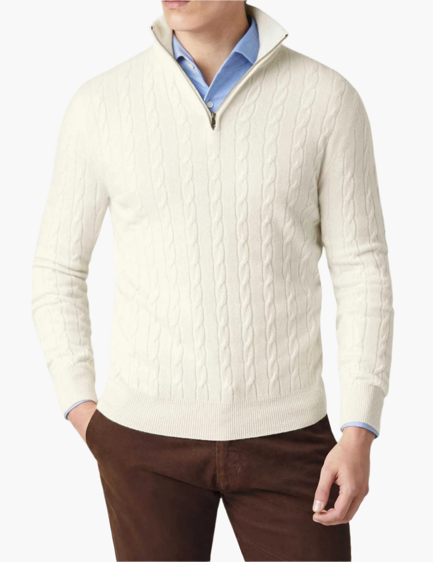 Herren Zopfmuster Strickpullover mit Reißverschluss – Eleganter Business & Freizeit Pullover
