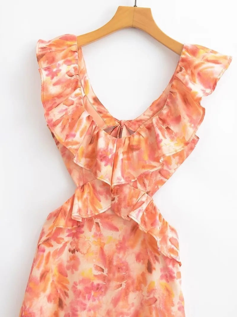 Damen Maxikleid mit Volants und Sommermuster – Elegantes Freizeitkleid für Alltag und Urlaub