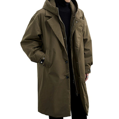 Herren Mantel mit Kapuze im Two-Piece-Look – Mittellanger Trenchcoat für Alltag & Übergang