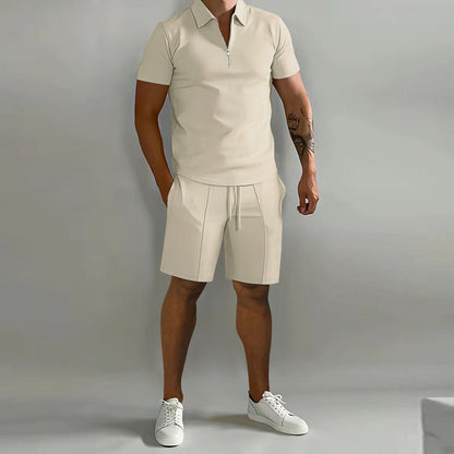 Herren Sommer Set mit Reißverschluss Polo und Shorts – Modischer Freizeitanzug für Alltag und Urlaub