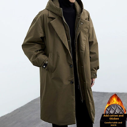 Herren Mantel mit Kapuze im Two-Piece-Look – Mittellanger Trenchcoat für Alltag & Übergang