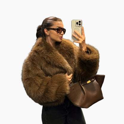 Damen Fashion Cropped Kunstfell Jacke – Trendige Kurzjacke für Herbst & Winter