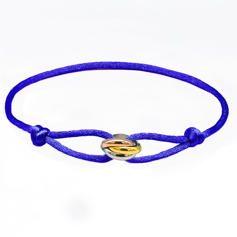 Verstellbares hellblaues Armband mit ineinandergreifenden Edelstahlringen – Unisex & Minimalistisch